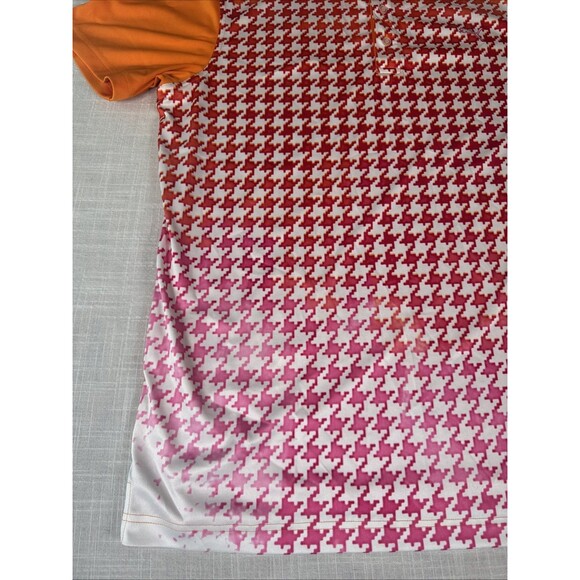 Puma Colorful Ombré Orange Red Pink Summer Houndstooth‎ Golf Polo Shirt Sz Large - Picture 7 of 8